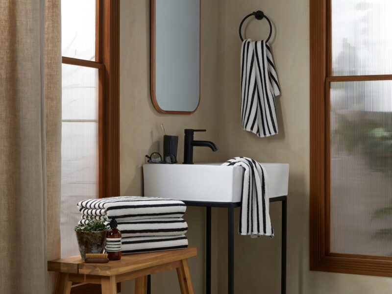 Organic Resort Stripe Towels (Plaster with Soft Black) - Image 3
