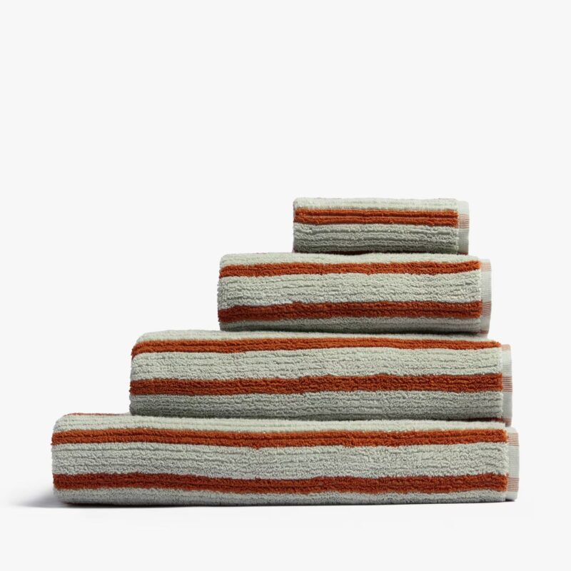 Organic Resort Stripe Towels (Sage with Russet)